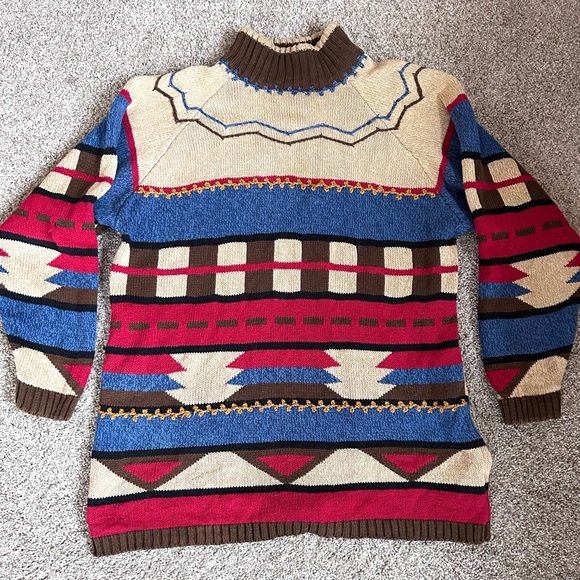Lizsport Sweaters - Vintage 90’s LizSport Mock Neck Southwestern Tribal Long Sweater. Bold. Western